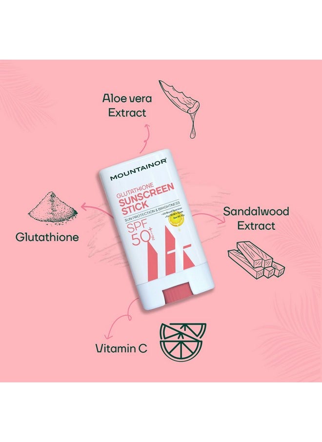 mountainor Glutathione Sunscreen Stick With Spf 50 | Sun Protection & Brightness With Broad Spectrum Pa ++++ | Lightweight & Water Resistant | No White Cast | Korean Formulation - All Skin Type (13G)