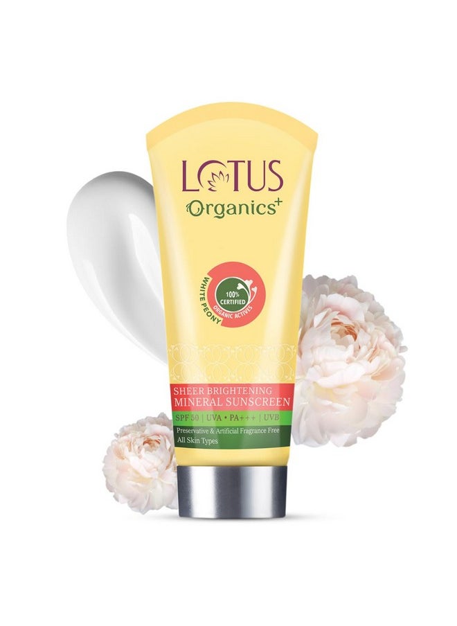 Lotus Organics+ Sheer Brightening Mineral Sunscreen | Non Greasy & Lightweight | SPF 50 | PA+++ | 100g