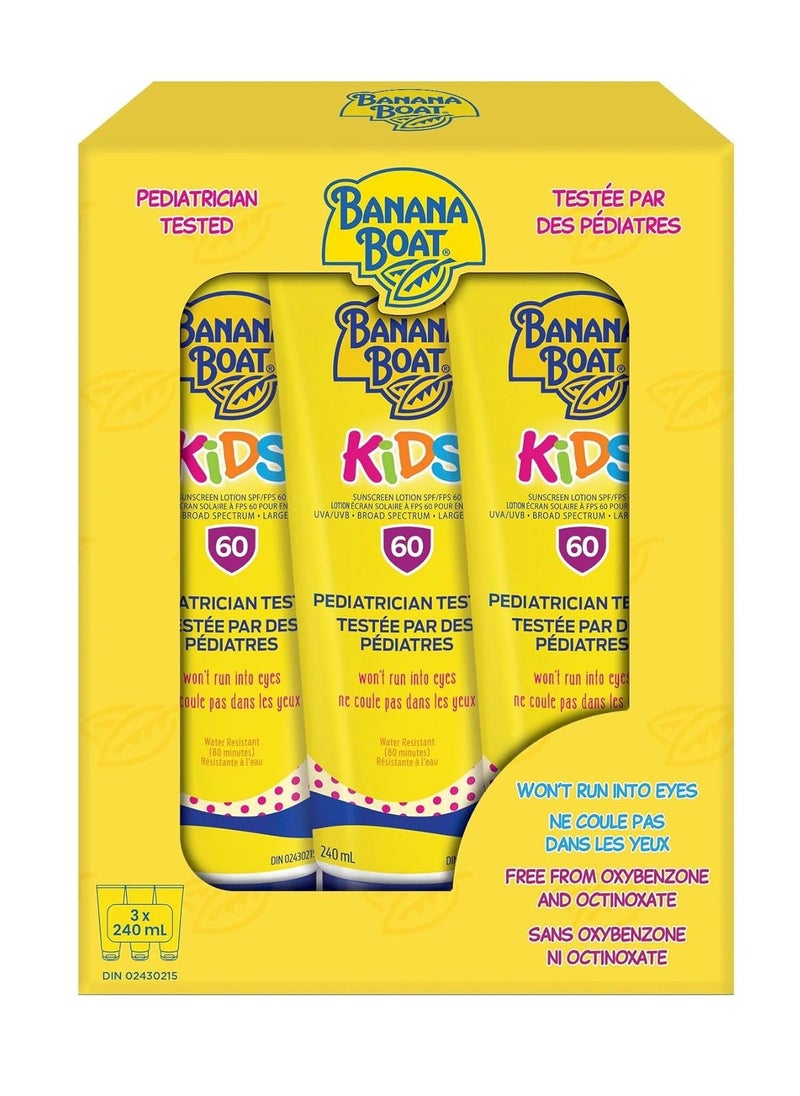 Water Resistant Kids Sunscreen Lotion SPF 60 With UVA/UVB Broad Spectrum 3x240ml