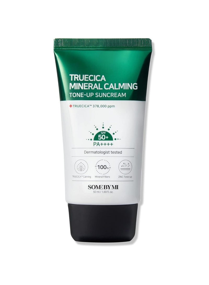 Truecica Mineral Calming Tone-Up Suncream Spf50+, Pa++++ - Brightening And Calming Effect - Mild Sun And Uv Protection Sunscreen For Sensitive Skin 50ml