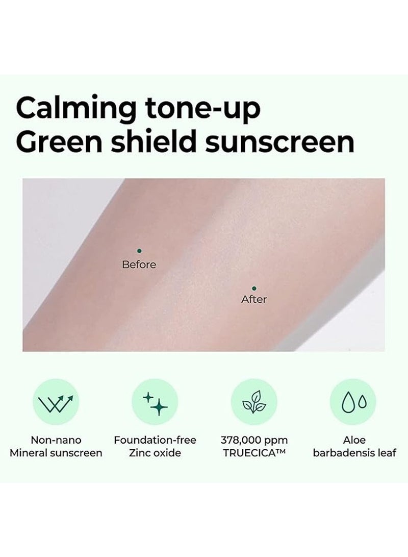 Truecica Mineral Calming Tone-Up Suncream Spf50+, Pa++++ - Brightening And Calming Effect - Mild Sun And Uv Protection Sunscreen For Sensitive Skin 50ml