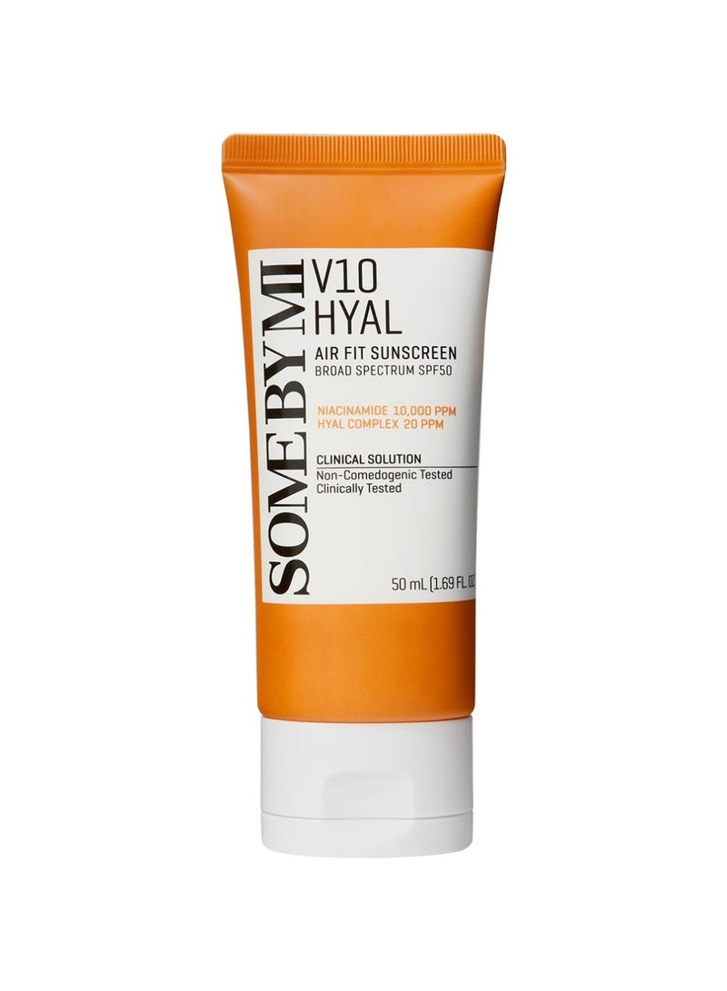 V10 Hyal Air Fit Sunscreen - Daily Niacinamide Spf 50 Korean Sunscreen For Face With Uv Protection - No White Cast And Eye Irritation For Sensitive Skin 50ml