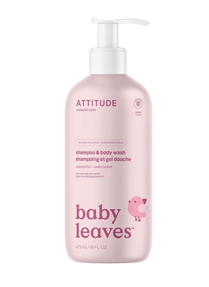 2 in1 Hair Shampoo and Body Wash for Baby Plant and Mineral Based Gentle Formula EWG Verified Vegan Baby Products Unscented 473 mL