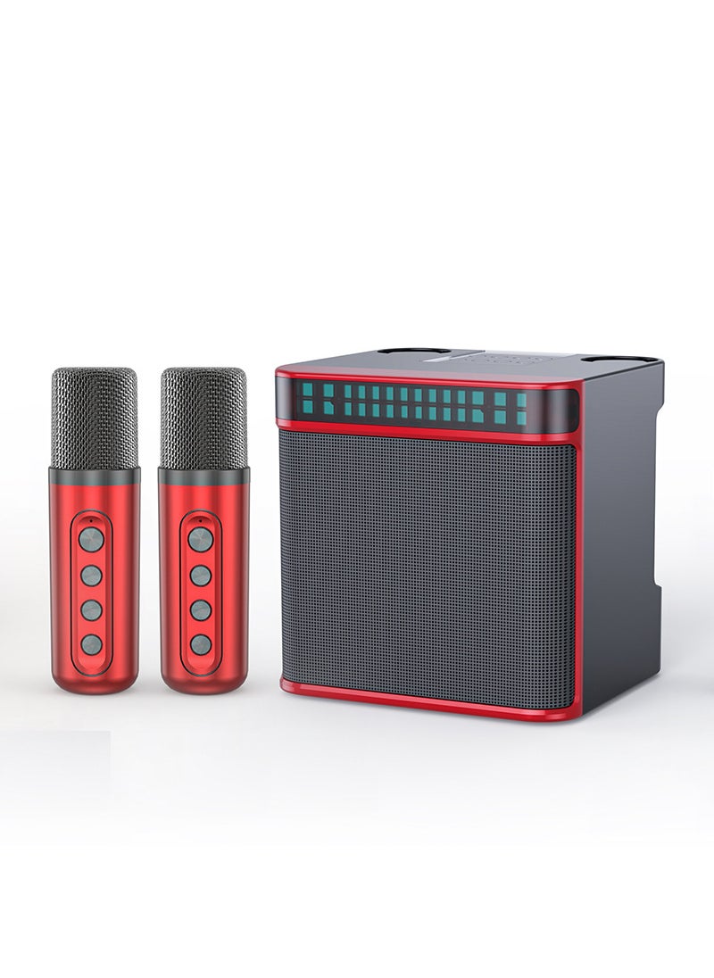 With flashing lights with display screen karaoke sound intelligent sound change function double U-segment karaoke speaker set karaoke machine Red