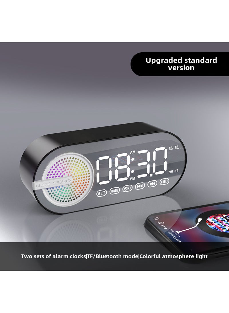 Bedroom Glowing Clock Soundbox Black [English Standard Edition] Clock + Alarm Clock + Bluetooth + Pluggable Card + Colorful Lights + Power Display