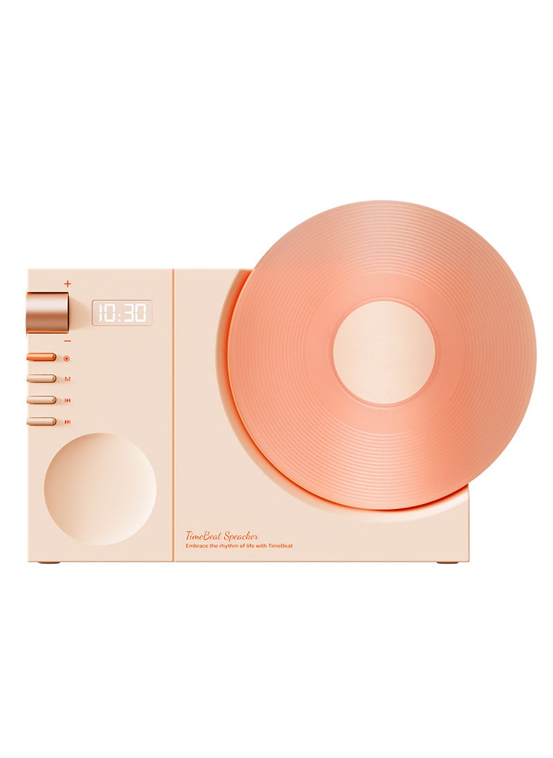 Retro Bluetooth Vinyl Record Player with Clock Coral pink