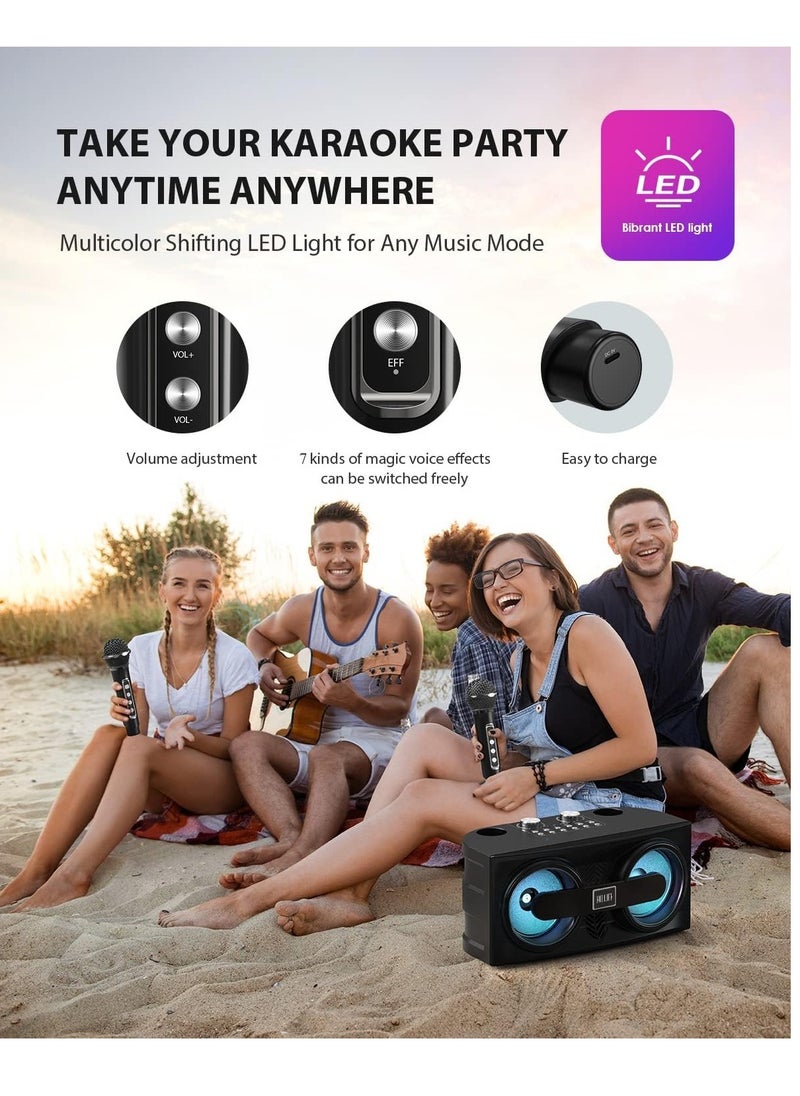 Smart Berry M25 Bluetooth PA Speaker System with 2 UHF Wireless Microphones – Portable Karaoke Machine for Adults & Kids, LED Light, Echo, Bass Adjustment, Vocal Cut for Home & Outdoor Parties