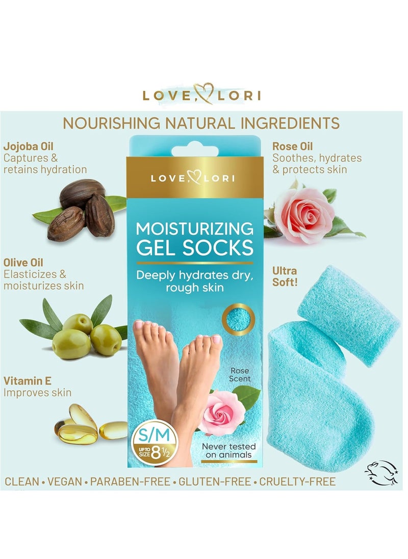 LOVE, LORI Premium Quality Moisturizing Socks – Gel Silicone Socks for Dry Feet Treatment (Up to Size 8.5) Self Care Gifts for Women