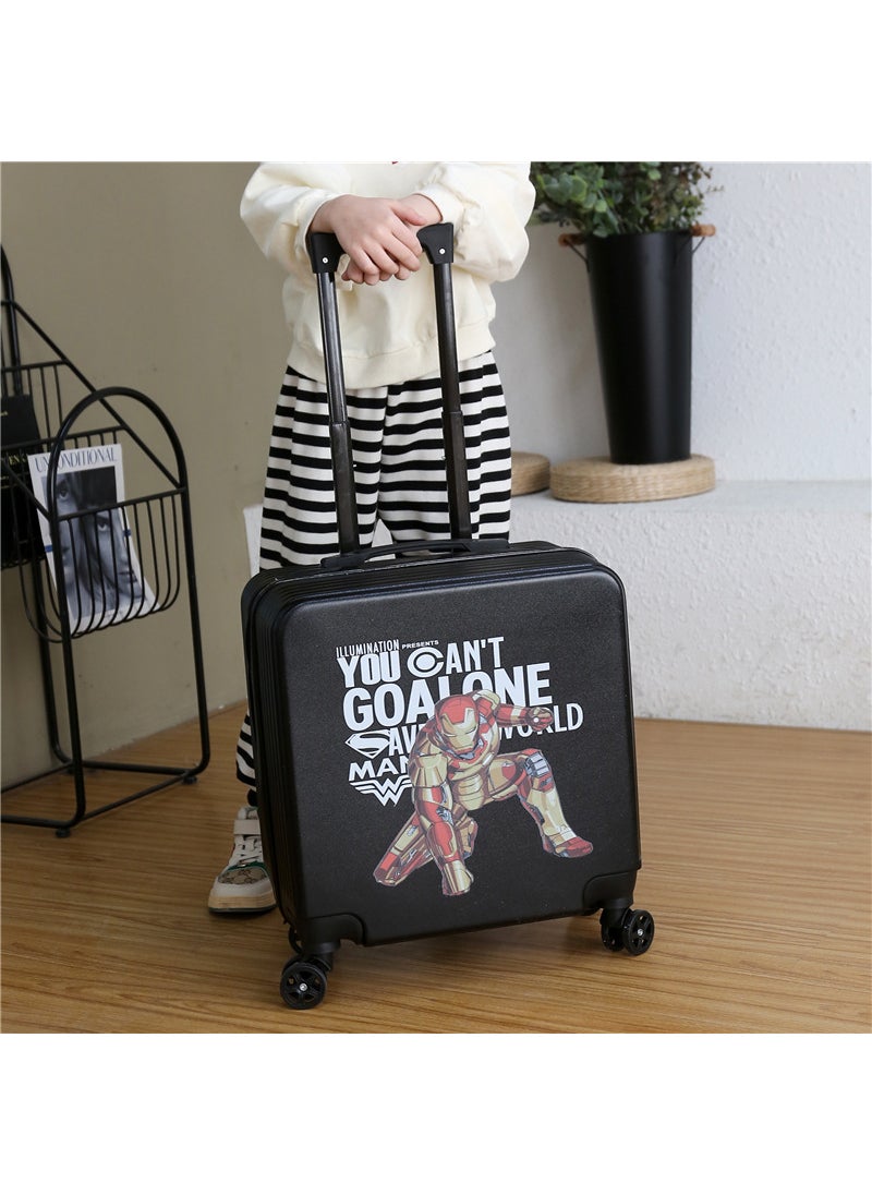 New childrens trolley case wholesale cartoon pattern universal wheel primary school student suitcase password luggage logo Black Iron Man