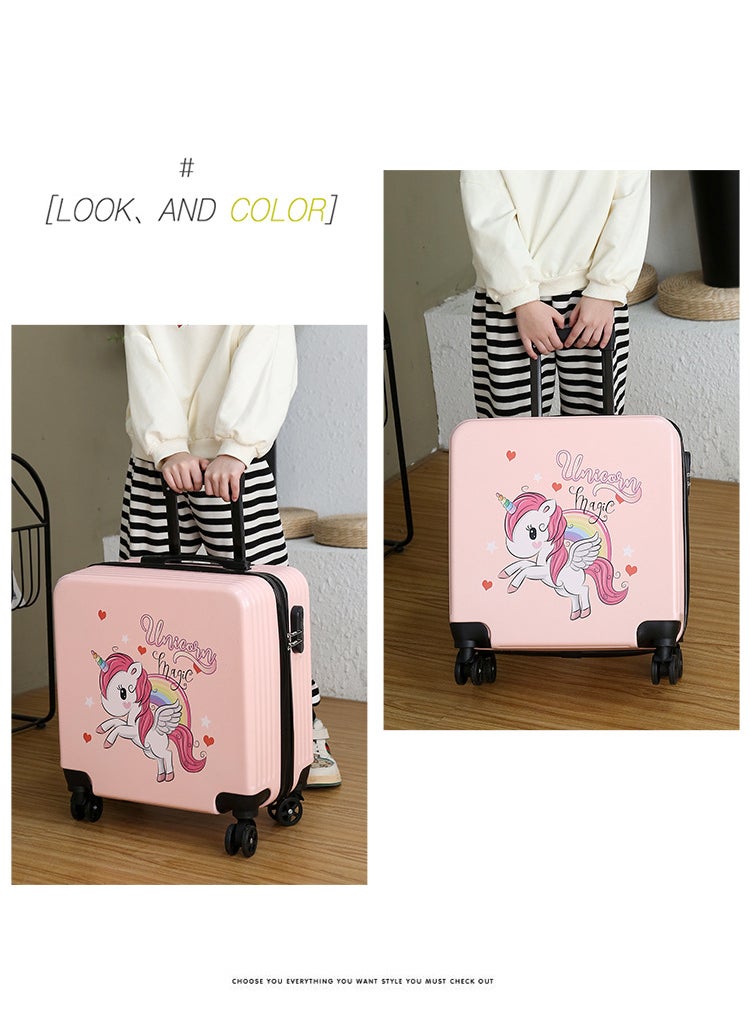 New childrens trolley case wholesale cartoon pattern universal wheel primary school student suitcase password luggage logo Warm Pink Unicorn