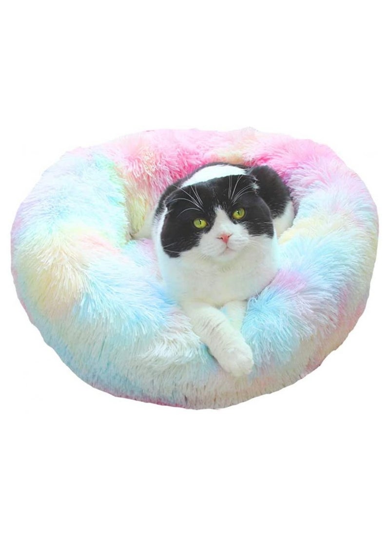 Donut Pet Bed, Round Plush Cushion Anti Anxiety Faux Fur for Small Pets, Pluffy Mat Dog Sofa, Comfy Indoor Cat House Self-Warming Bedding