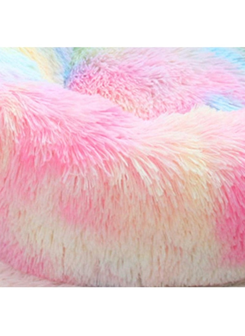 Donut Pet Bed, Round Plush Cushion Anti Anxiety Faux Fur for Small Pets, Pluffy Mat Dog Sofa, Comfy Indoor Cat House Self-Warming Bedding