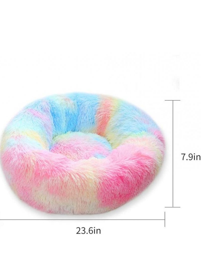 Donut Pet Bed, Round Plush Cushion Anti Anxiety Faux Fur for Small Pets, Pluffy Mat Dog Sofa, Comfy Indoor Cat House Self-Warming Bedding