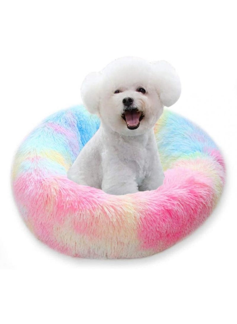 Donut Pet Bed, Round Plush Cushion Anti Anxiety Faux Fur for Small Pets, Pluffy Mat Dog Sofa, Comfy Indoor Cat House Self-Warming Bedding