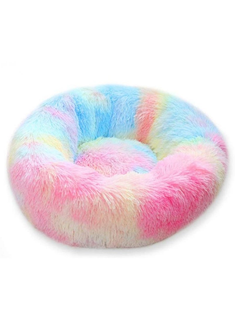 Donut Pet Bed, Round Plush Cushion Anti Anxiety Faux Fur for Small Pets, Pluffy Mat Dog Sofa, Comfy Indoor Cat House Self-Warming Bedding