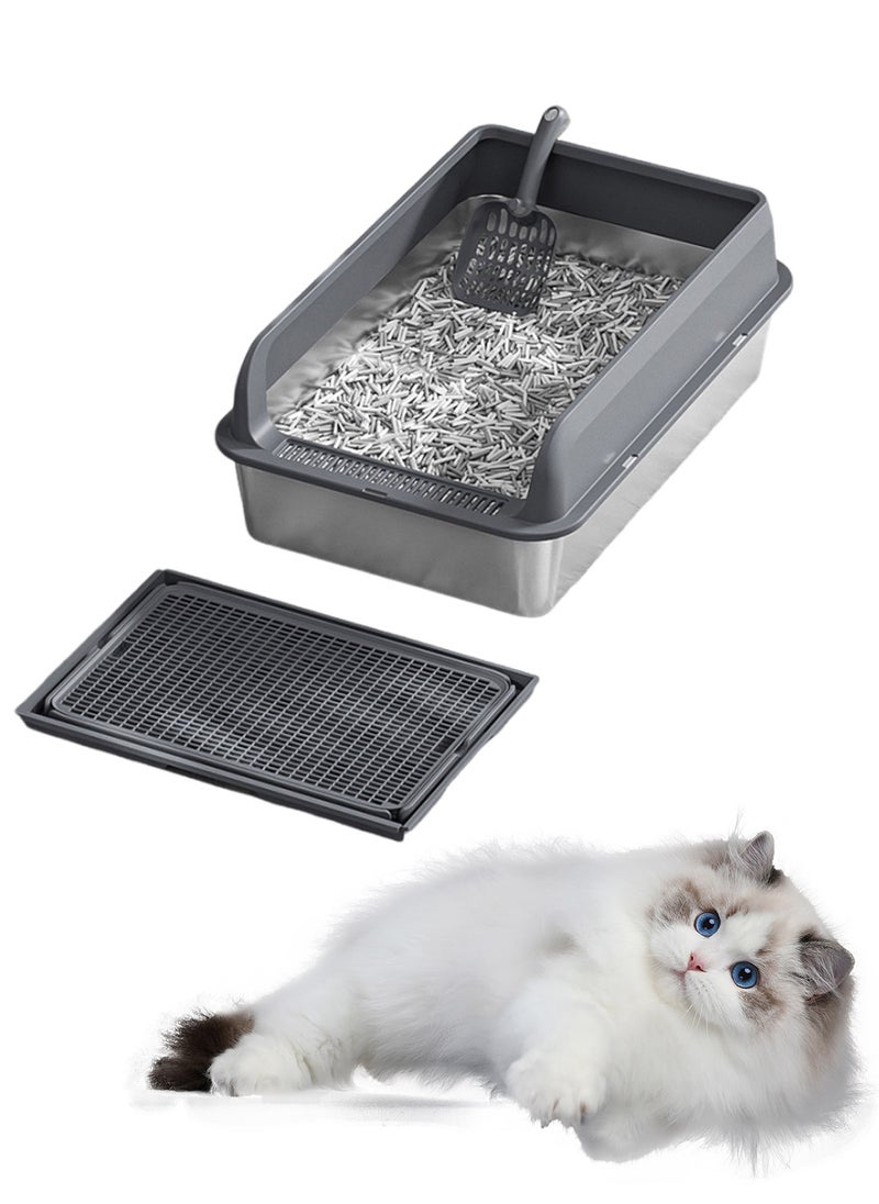 Stainless Steel Cat Litter Box Cat Litter Tray Metal Litter Pan Tray with High Wall Sides