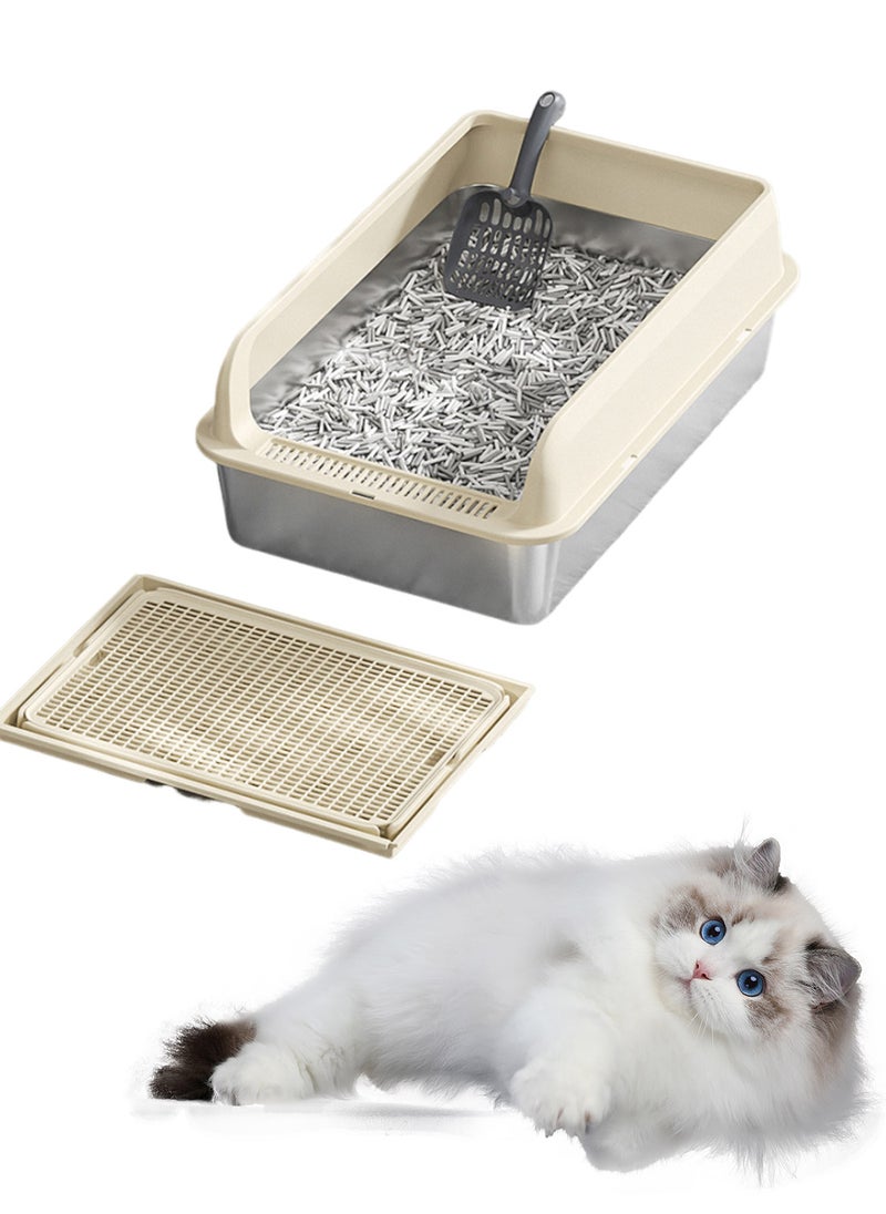 Stainless Steel Cat Litter Box Cat Litter Tray Metal Litter Pan Tray with High Wall Sides