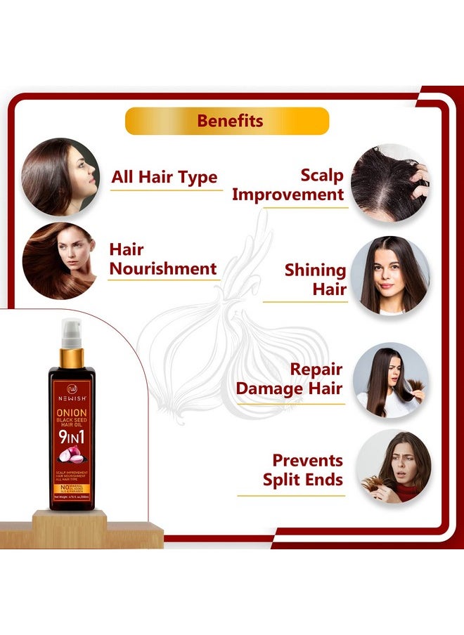 Newish Black Seed Onion Oil for Hair Regrowth and Care, With Castor, Almond, Sunflower, Methi & Jojoba Oils for Shiny Hair (200 ml)