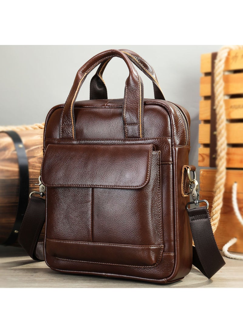 Genuine Leather Mens Vertical Briefcase Coffee 1