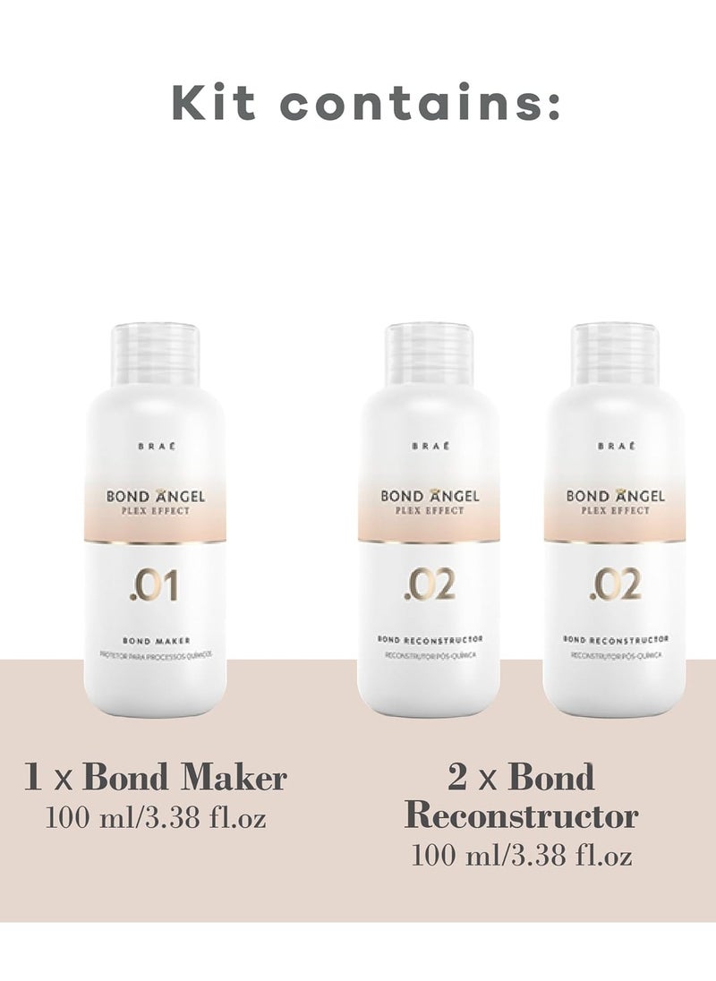 Bond Angel Plex Effect Hair Protection Treatment Kit for All Types - Step 1, 2, 2 (3.38 fl. oz) - Protects Hair from Damage During Coloring, Bleaching, and Chemical Procedures.