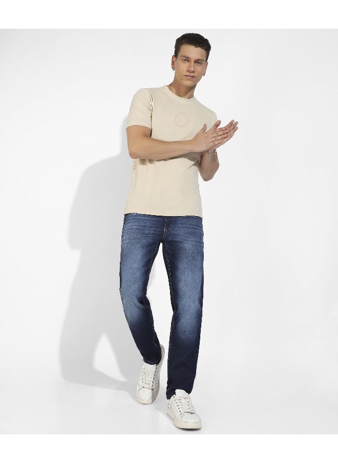 Men's Beige Basic Regular Fit T-Shirt