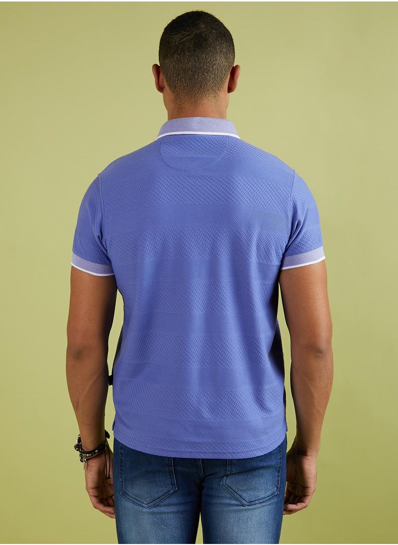 Men's Lilac Self-Design Horizontal Striped T-Shirt