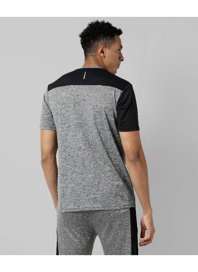 Men's Grey Colourblocked Regular Fit Activewear T-Shirt