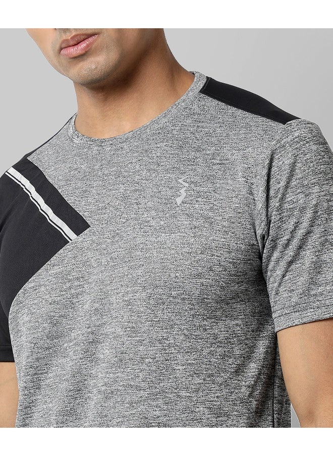 Men's Grey Colourblocked Regular Fit Activewear T-Shirt