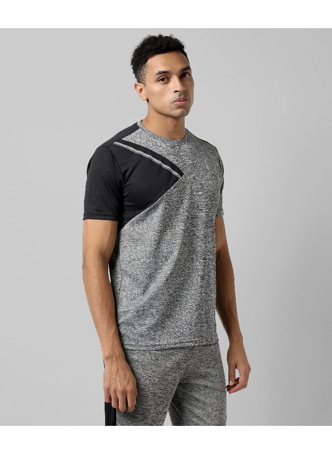 Men's Grey Colourblocked Regular Fit Activewear T-Shirt