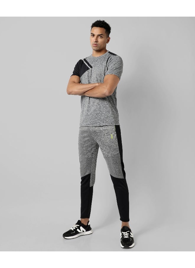 Men's Grey Colourblocked Regular Fit Activewear T-Shirt