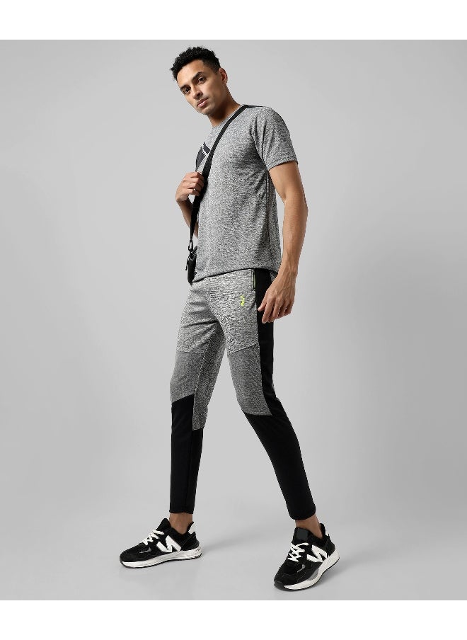 Men's Grey Colourblocked Regular Fit Activewear T-Shirt