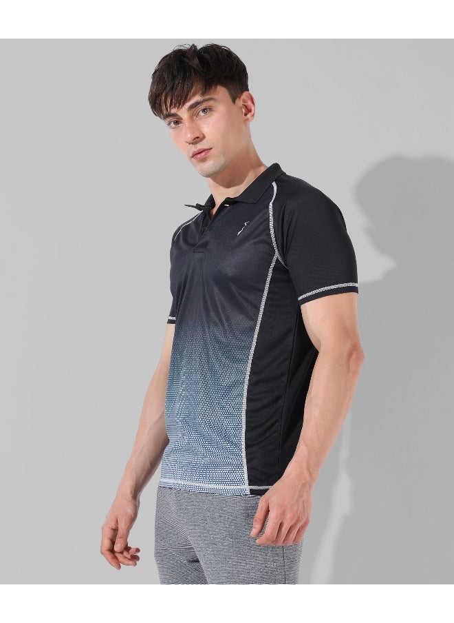 Men's Black Colourblocked Regular Fit Activewear T-Shirt