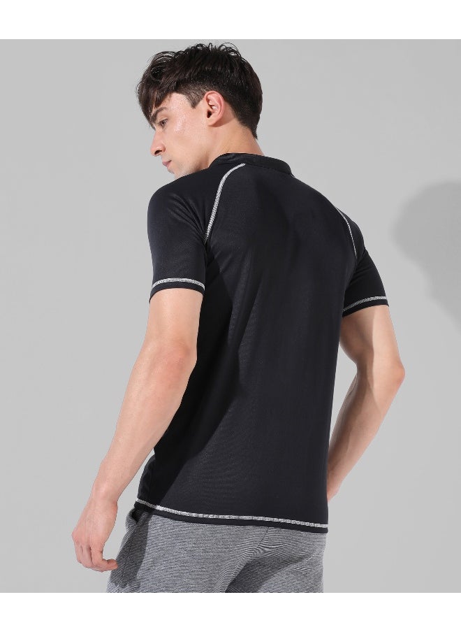 Men's Black Colourblocked Regular Fit Activewear T-Shirt