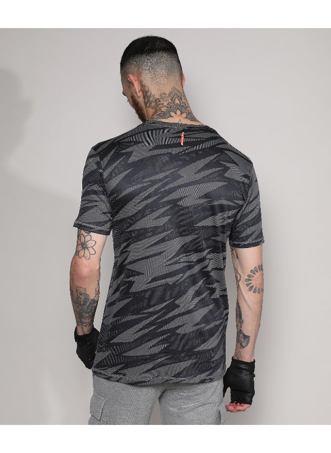 Men's Dark Grey Strokes Activewear T-Shirt