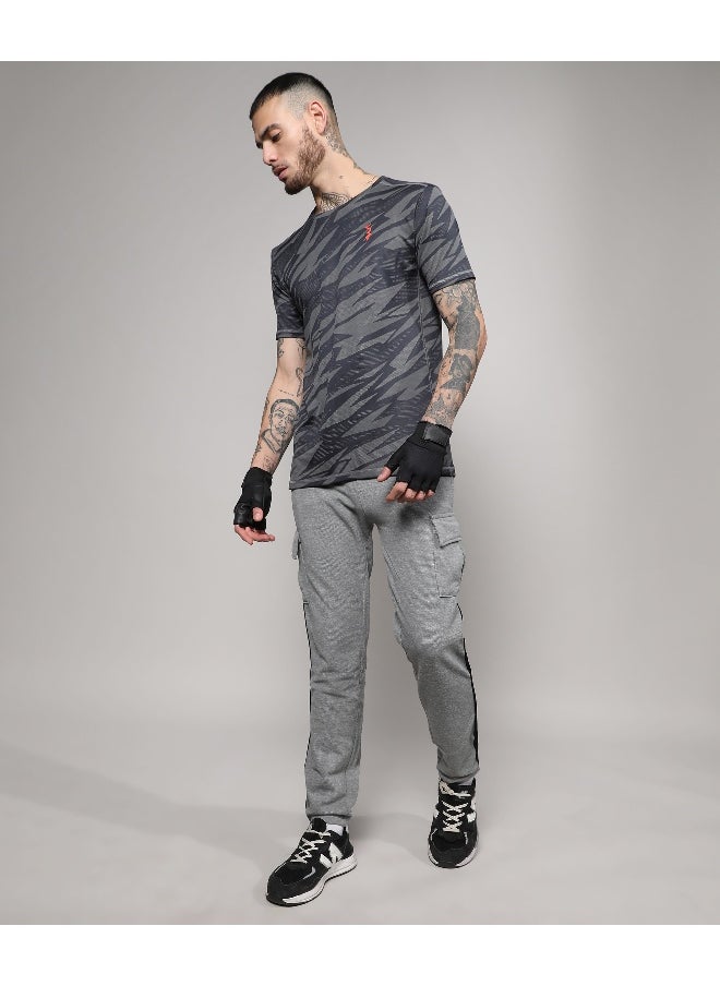 Men's Dark Grey Strokes Activewear T-Shirt