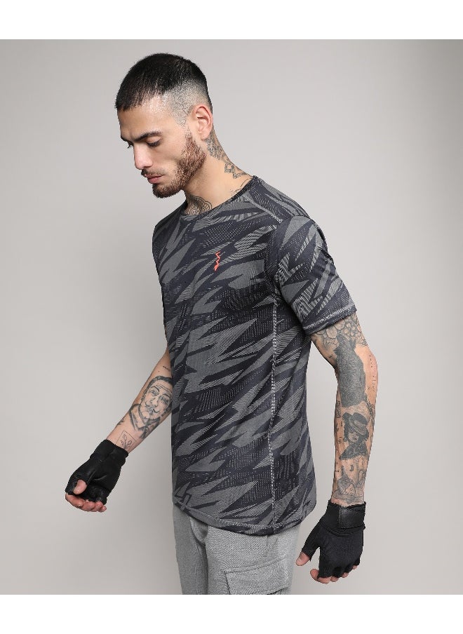 Men's Dark Grey Strokes Activewear T-Shirt