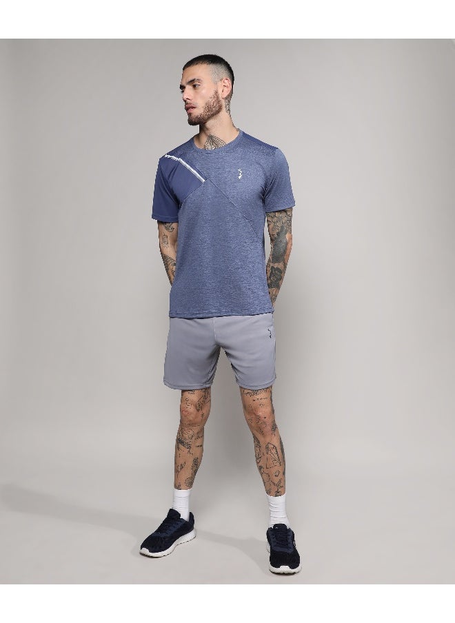 Men's Prussian Blue Contrast Heathered Activewear T-Shirt