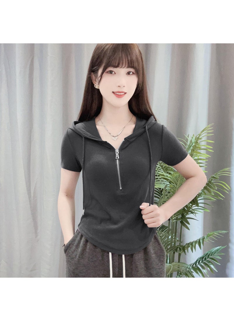 2024 Pink Hooded Zip Tees Petite Black