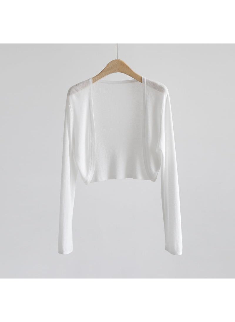 External Ice Silk Thin Knitted Sunscreen Cardigan Jacket Womens Summer Waistcoat with Halter Skirt Small Shawl Blouse Top White