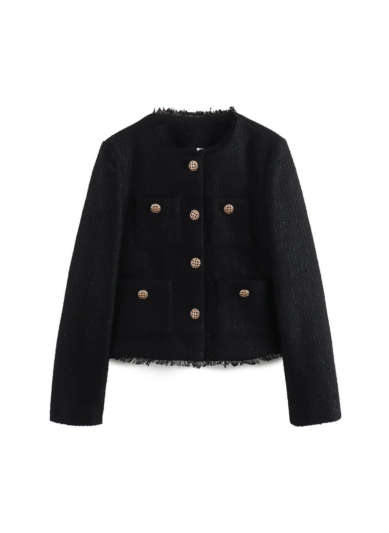 New Arrival Chunky Knit Long Sleeve Crop Jacket Black