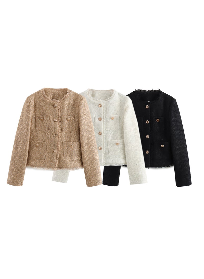 New Arrival Chunky Knit Long Sleeve Crop Jacket Black