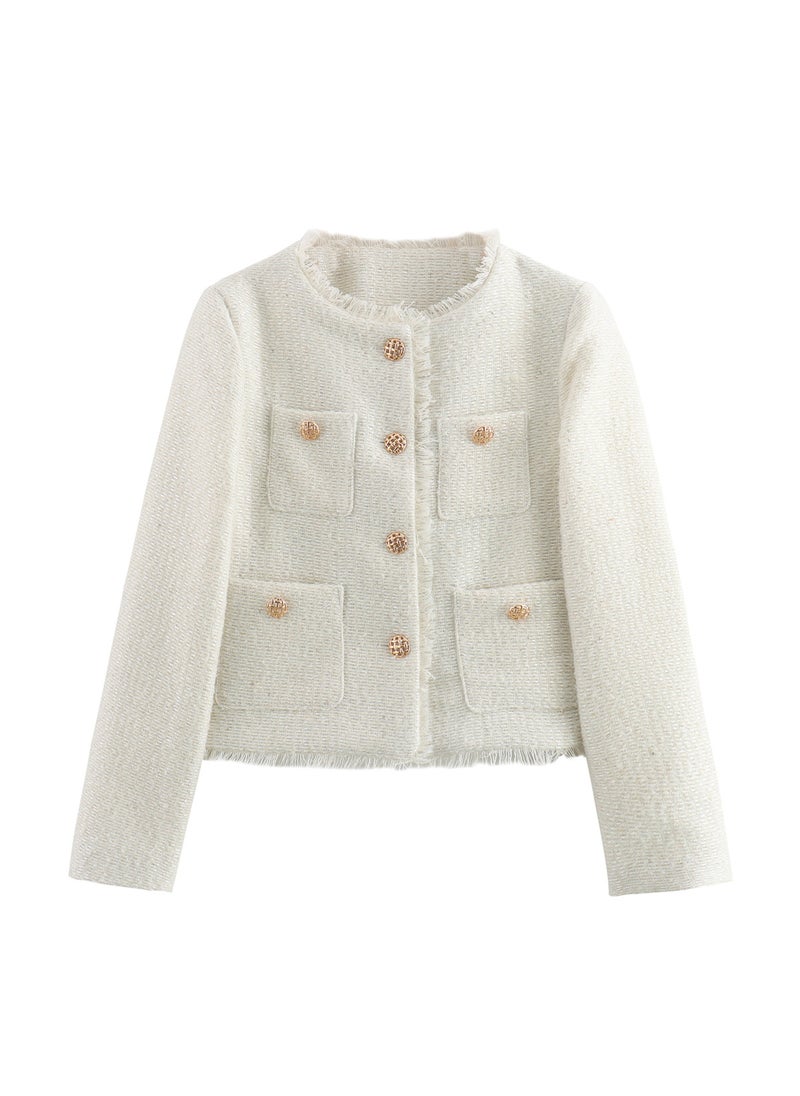 New Arrival Chunky Knit Long Sleeve Crop Jacket White