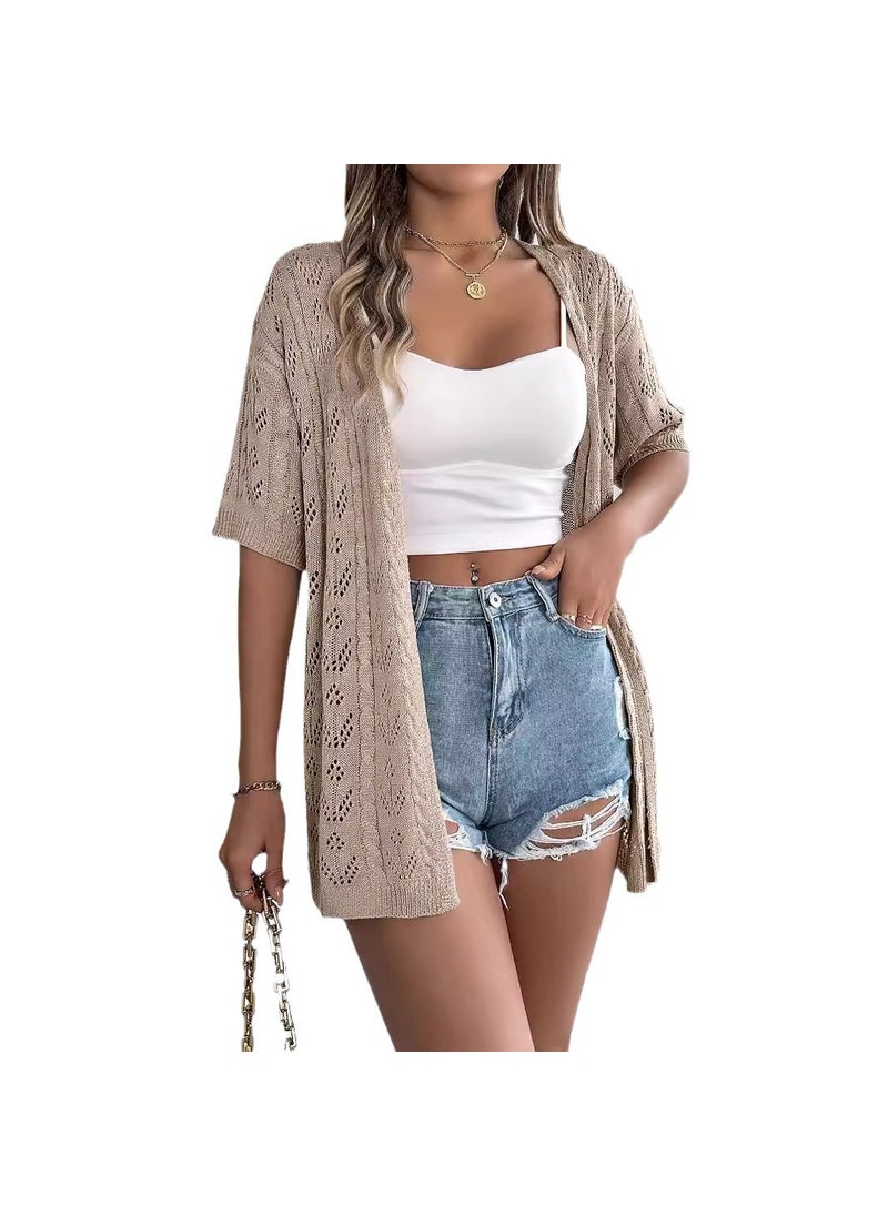 2024 Spring Hollow Out Knit Cardigan Womens Sun Protection White