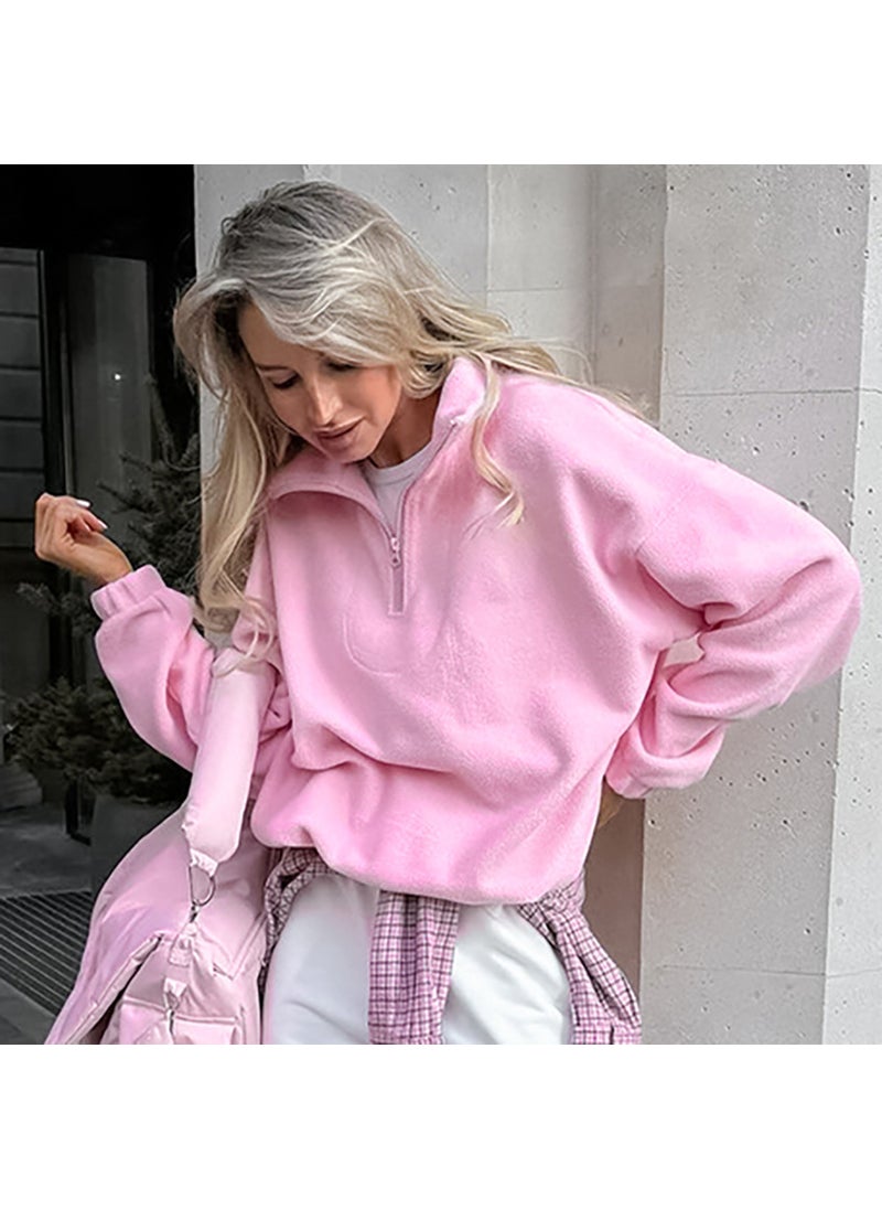 Chic French Lazy-Style Womens Sweatshirt 2024 Fall/Winter Pink