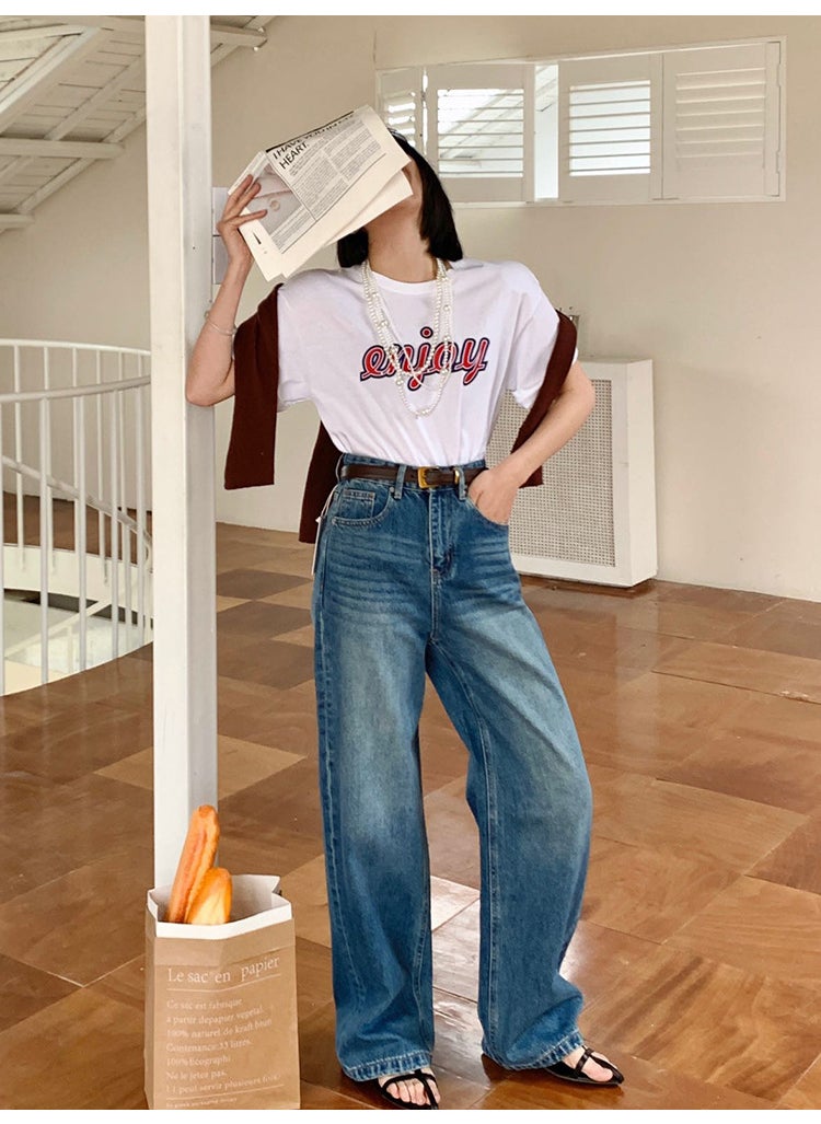 2024 Autumn Vintage Wide Leg Denim Pants for Women Blue