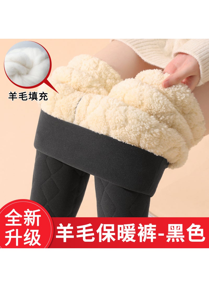 Thickened Fleece Lined High Waist Leggings for Women Black (500g cashmere extra thick warm pants)