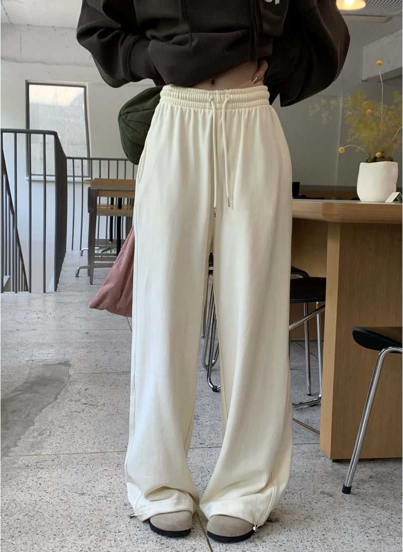 Autumn Korean Loose Sports Trousers Casual High-Waist Cotton Pants apricot