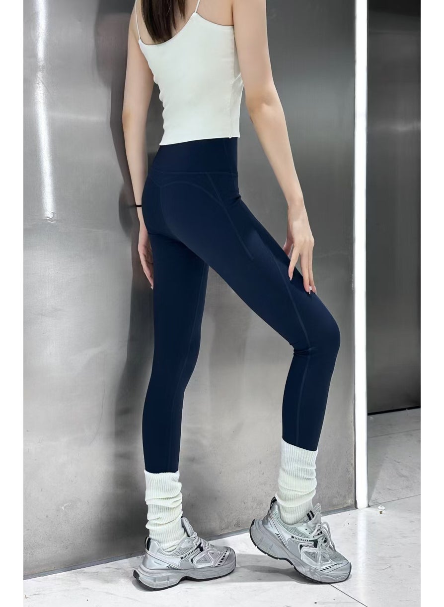 Wu Xin 7215 Lycra Light Plastic Accompaniment Leggings Outer Wear Seamless Shark Pants Womens High Waist Slimming Barbie Yoga Pants Navy blue