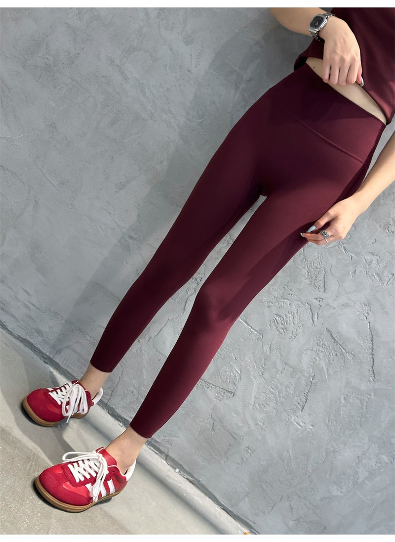 Wu Xin 7215 Lycra Light Plastic Accompaniment Leggings Outer Wear Seamless Shark Pants Womens High Waist Slimming Barbie Yoga Pants Angora red