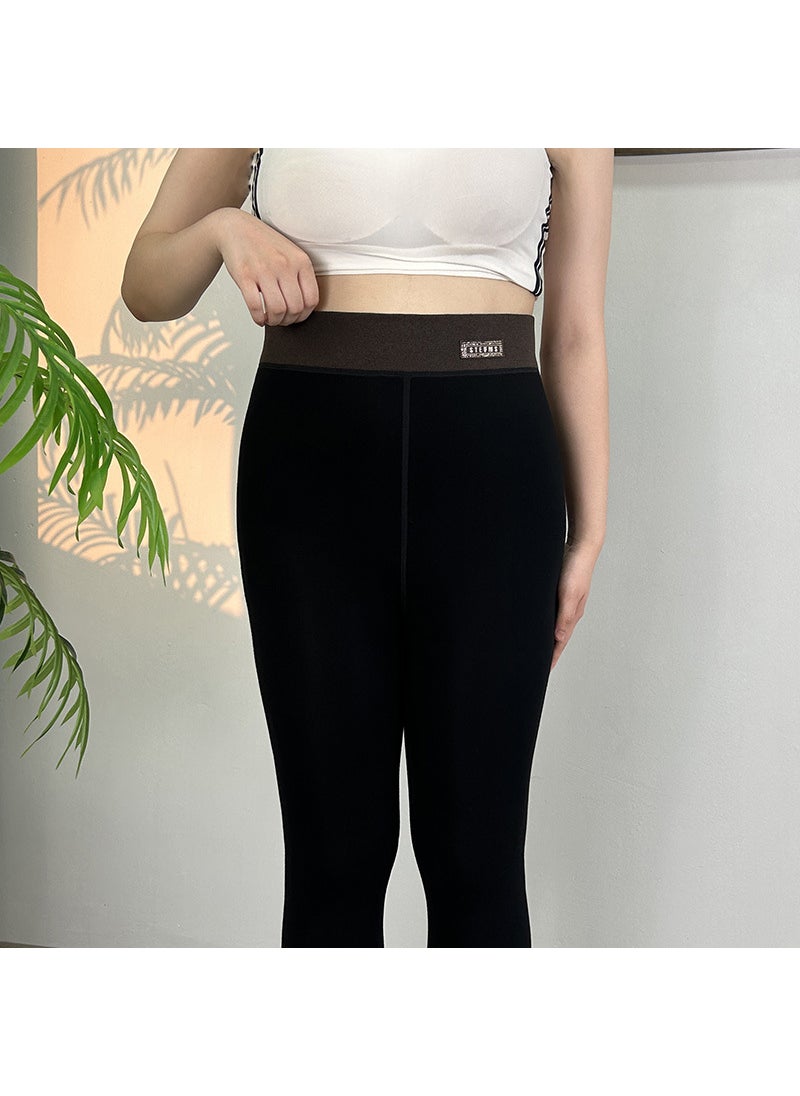 One-line crotch small black pants leggings do not hem do not climb plus size fleece-lined thick autumn and winter women wear warm pants Black( 40-100kg )